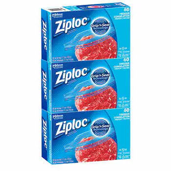 COS-9729 Ziploc Medium Freezer Bags- 3 boxes per pack