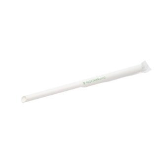 EP-BBT10WH#B Eco-Packaging 10" Paper Bubble Tea Straw WHT Wrapped Slant Cut 500/pk