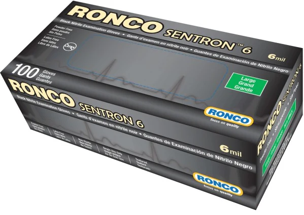 FOR-124864S#B Ronco 962M 6mil Med Black Nitrile Gloves 100/box