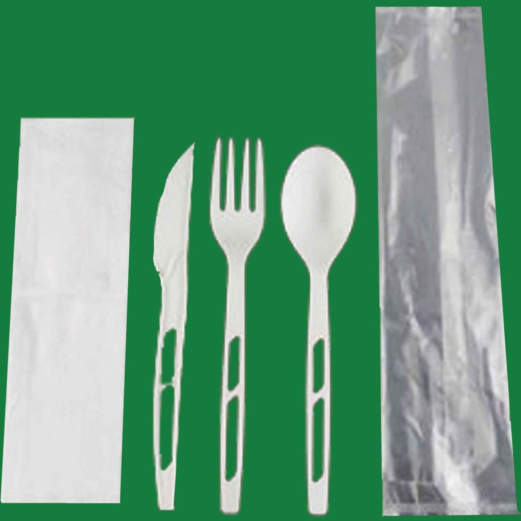 GC-80675 GC-80675 Green Century Compostable Plastic Cutlery Set (Fork, Knife, Spoon, Napkin, etc.) 400/case