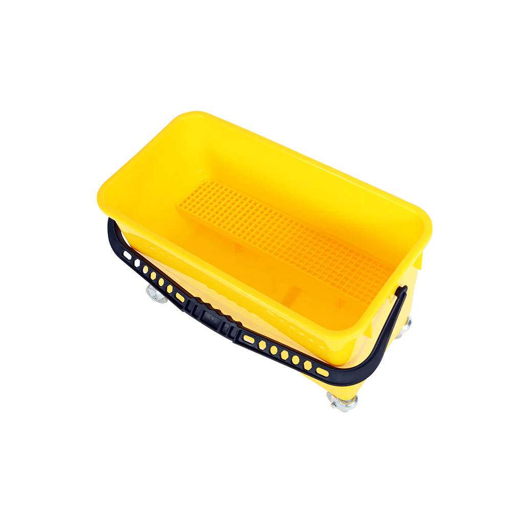 GLO-8017YE Utility Bucket Squeegee w/hanging sieve & castors yellow