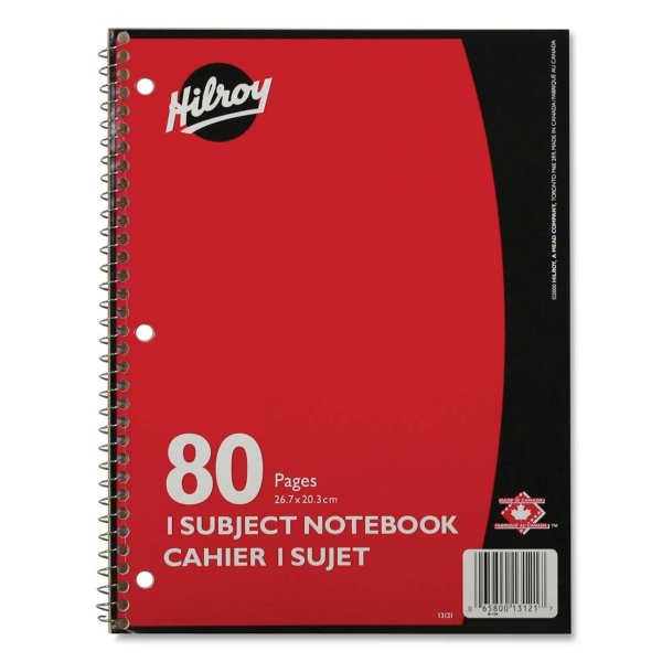 HBI-HLR13121 Hilroy 1 Subject Notebook Coil Bound - 80 pages