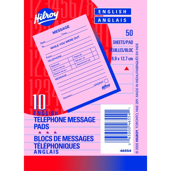 HBI-HLR46554 Hilroy Telephone Message Pad 3 1/2 x 5