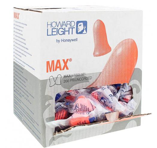 LAT-044-MAX-1 Howard Leight MAX-1 Uncorded NR33 Foam Earplugs Box, 200 Pair (Orange)