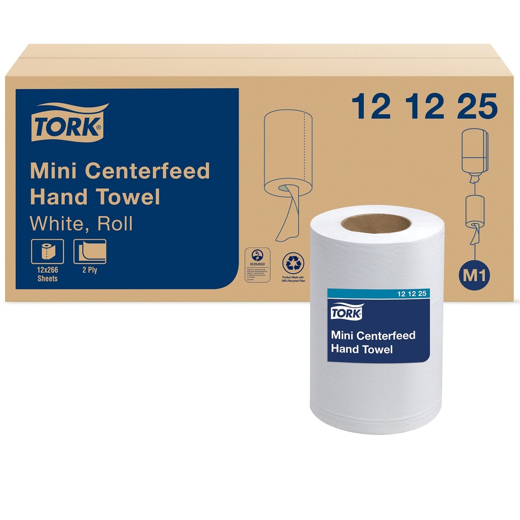 R3-14101225 Tork 121225 Mini Centerfeed  Hand Towel White Roll M1 12/case