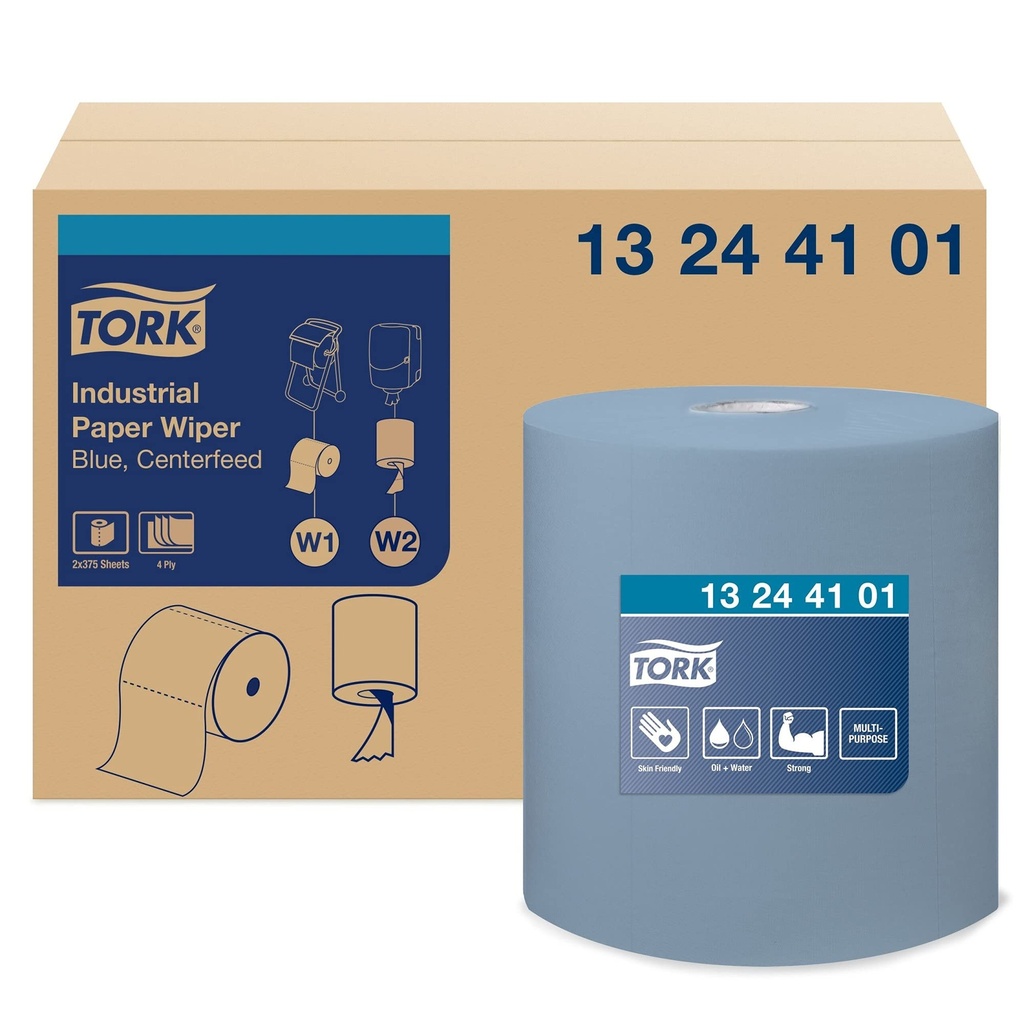 R3-33244 Tork  13 24 41 01 Industrial Paper Wiper Blue Centerfeed 2 rolls/case