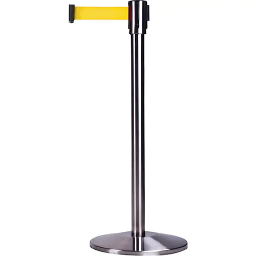 SCN-SDN772 Free-Standing Crowd Control Barrier, Steel, 35" H, Yellow Tape, 12' Tape Length