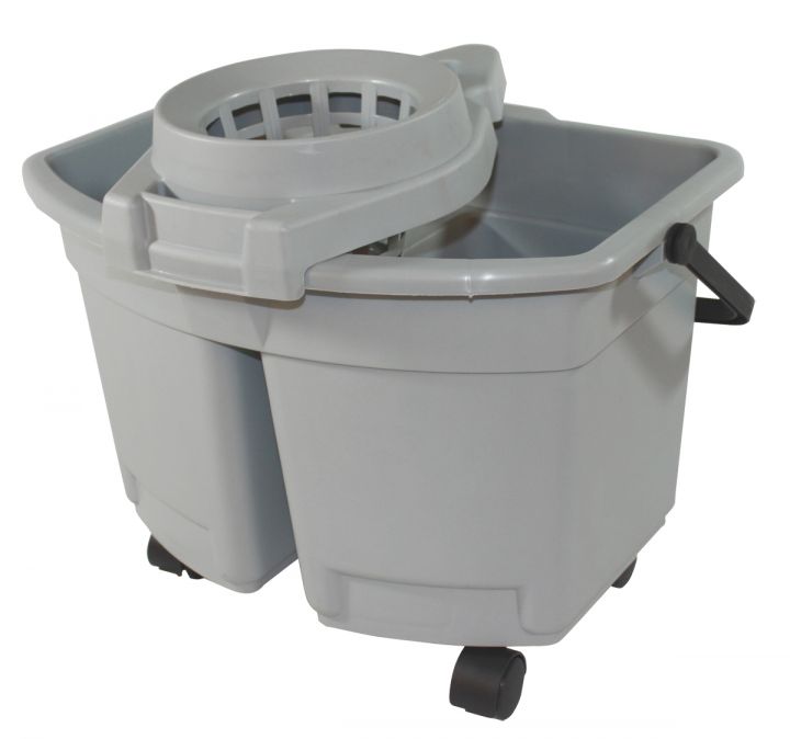 AM-142 15qt Grey Plastic Divided Pail with Wringer