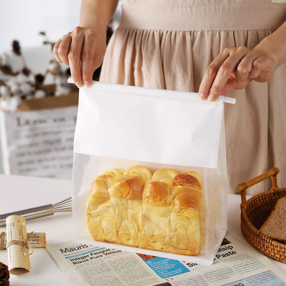 HD-00026 White Paper Bread Bag W/Window & Tin Tie Tab Lock 500/case