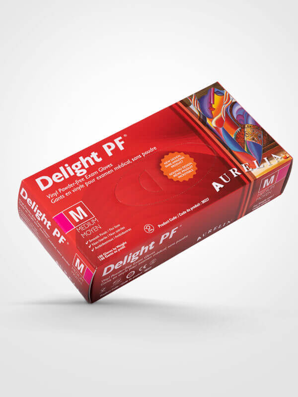 SM-38227-M#B Delight Medium Clear Vinyl Gloves, 3.5mil, 100/box 