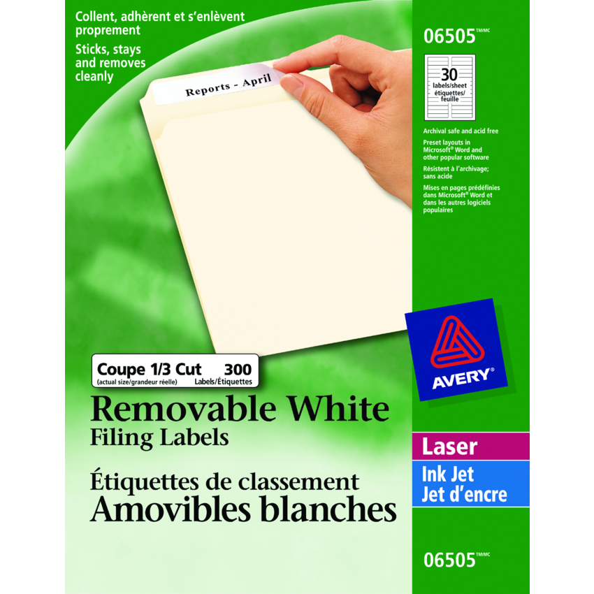 OS-AVE06505 Avery File Folder Labels Removable White (300 labels) 10 sheets/pkg