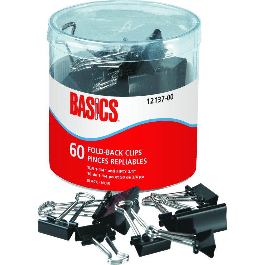 OS-BAO74019 Basics Fold-Back Clips Assorted Sizes 60/tub