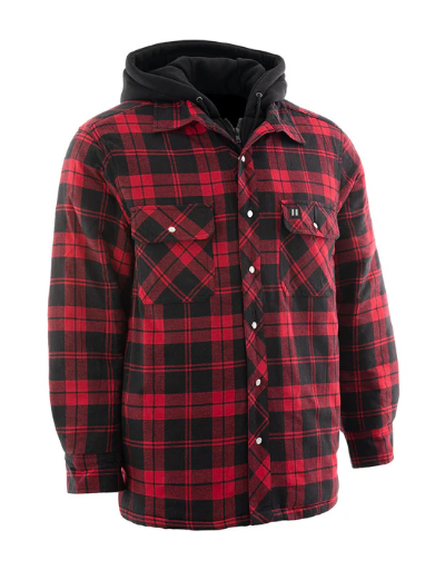 [LAT-024-LC696QHR-S] LAT-024-LC696QHR-S Red Hooded Plaid Quilt-Lined Flannel Shirt Jacket Small