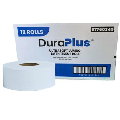 [R3-57760349] R3-57760349 DuraPlus Jumbo Bathroom Tissue, 2-Ply, White, 1000', 12 Rolls/Case